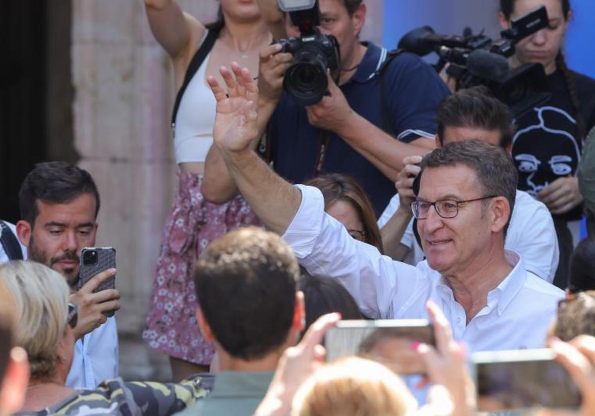 El presidente del PP, Alberto Núñez Feijóo, en Salamanca, esta mañana