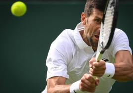 Novak Djokovic devuelve una bola durante su partido frente a Pedro Cachín.