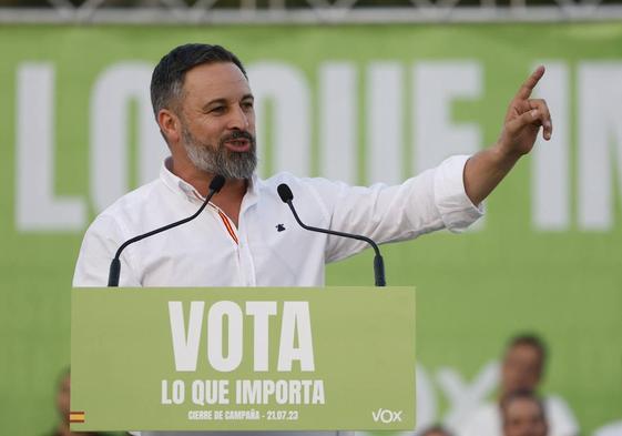 Santiago Abascal en el cierre de campaña, en Madrid.