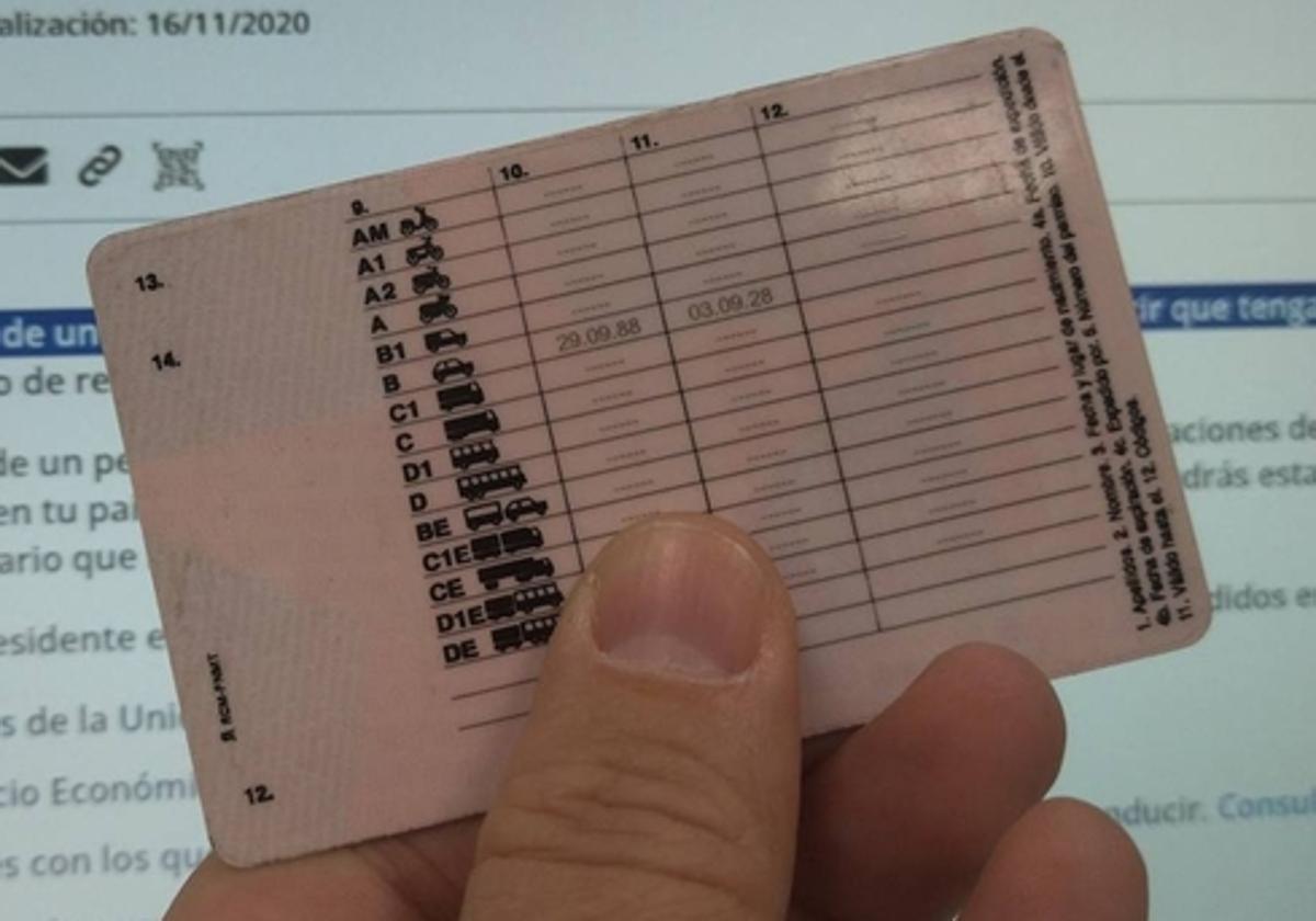 Imagen de archivo de un carnet de conducir por el reverso