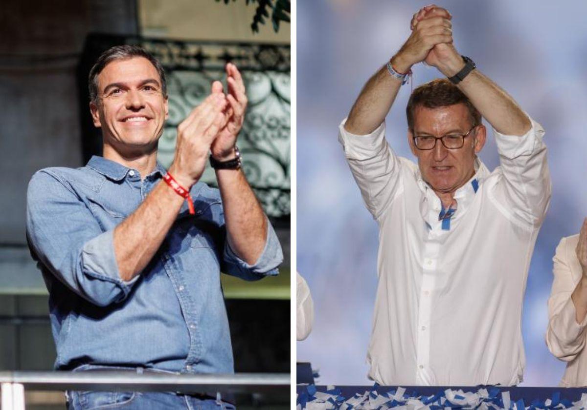 Pedro Sánchez y Alberto Núñez Feijóo durante la noche del 23-J