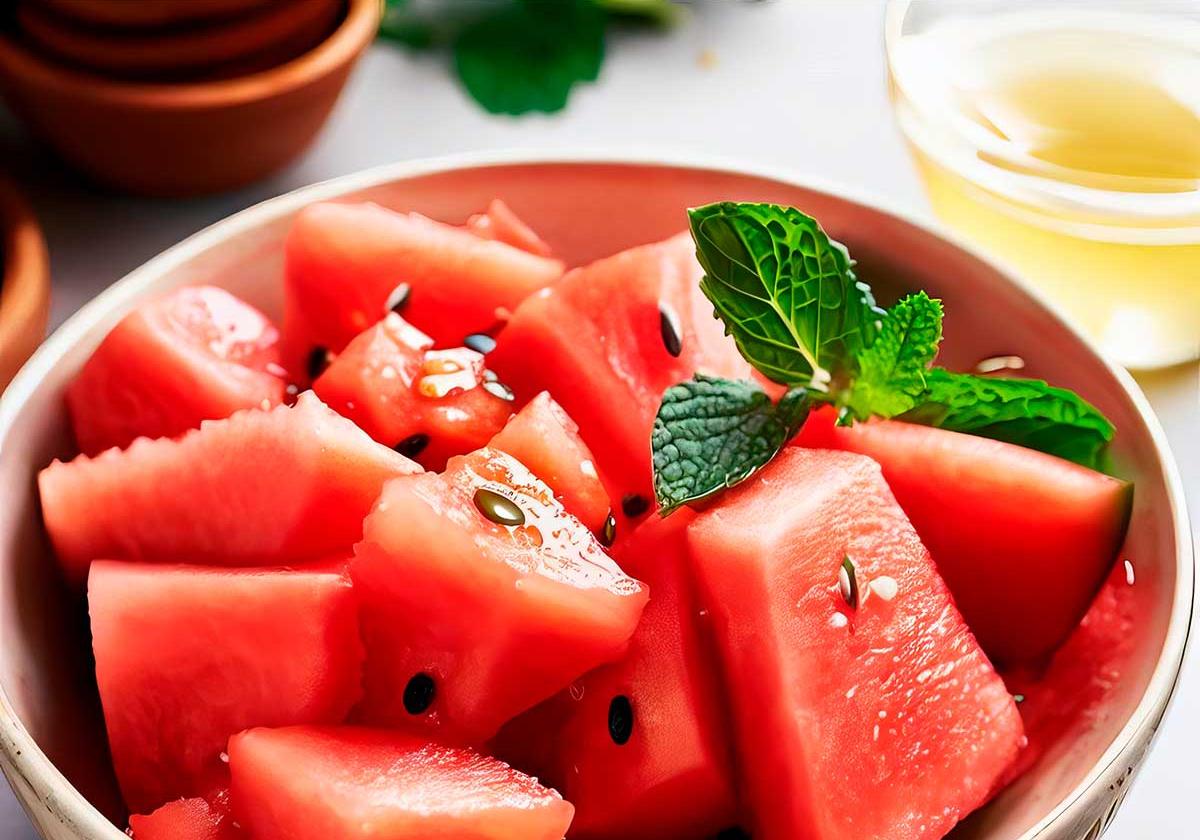 Ensalada fresca de sandía aliñada como un tomate