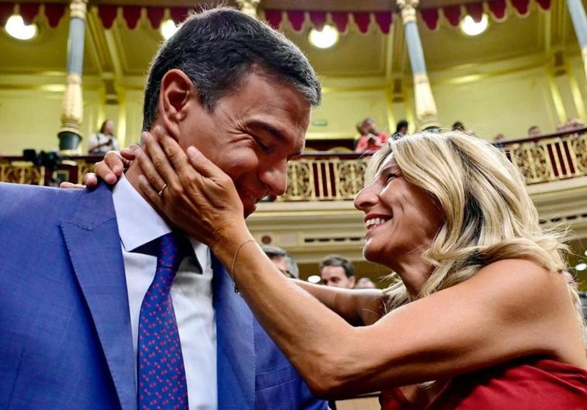 Pedro Sánchez y Yolanda Díaz, este jueves en el Congreso.