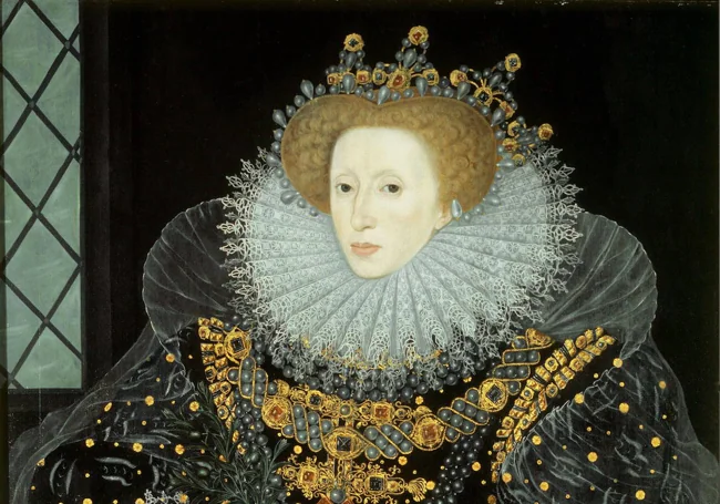 Nicholas Hilliard'a atfedilen İngiltere Kraliçesi I. Elizabeth Tudor'un portresinin detayı.