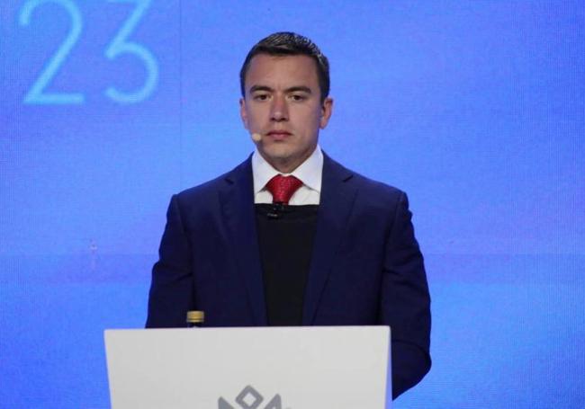 Daniel Noboa durante el debate presidencial celebrado en Quito el pasado domingo.