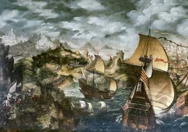 'Isabel I y la Armada Española', tela atribuida a Nicholas Hilliard que representa a la flota española frente a las costas de Inglaterra durante la fatídica Batalla de Gravelinas.