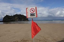 Playa con bandera roja.