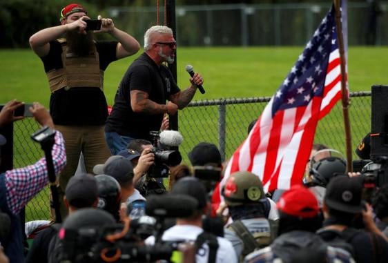 Biggs, durante un mitin ofrecido en Portland.