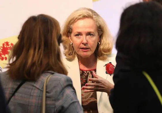 Nadia Calviño, tras su rueda de prensa en la cumbre del G-20 en Nueva Delhi (India).