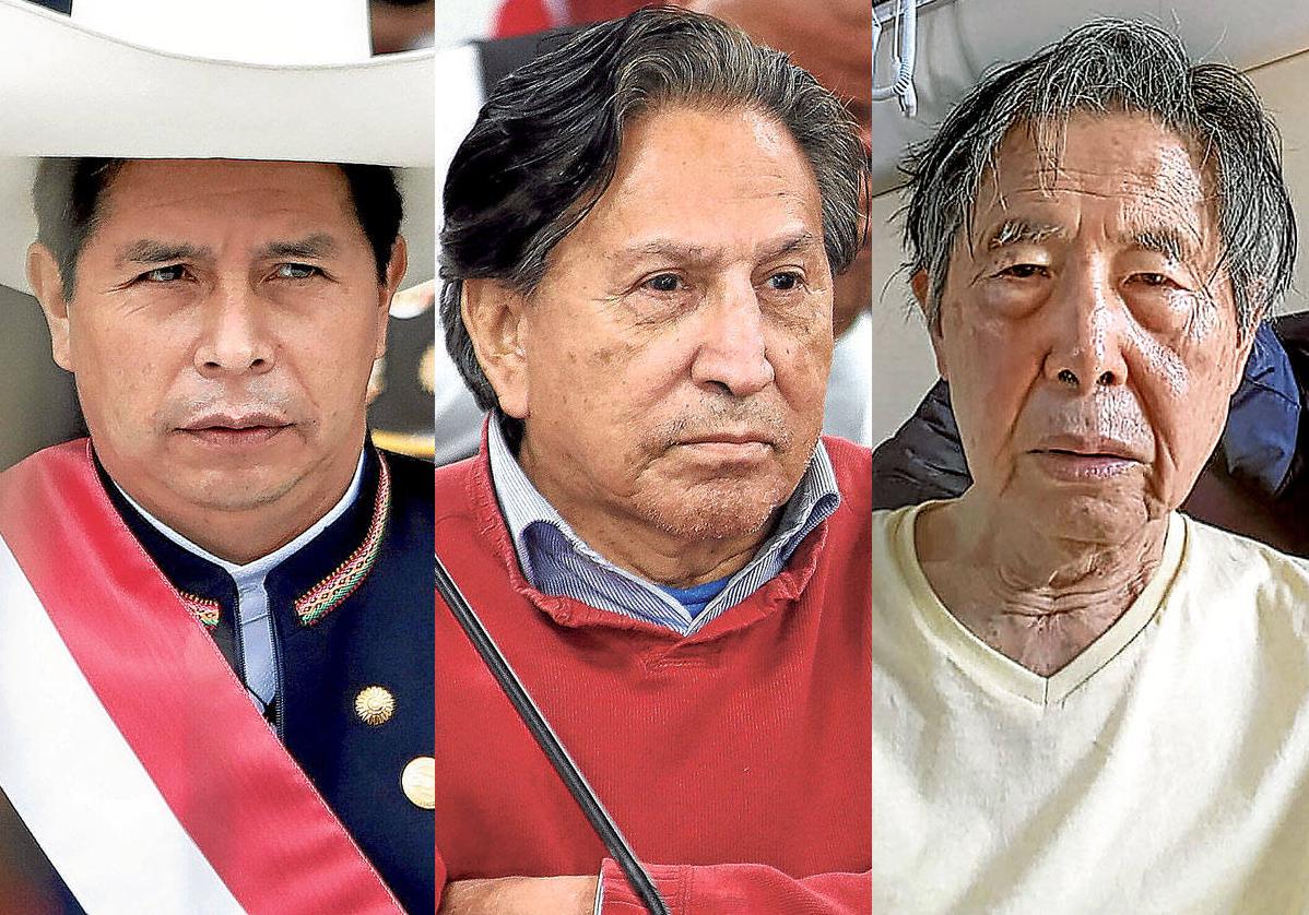 Pedro Castillo (presidente entre 2021 y 2022), Alejandro Toledo (2001-2006) y Alberto Fujimori (1990-2000).