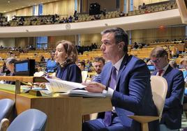 El presidente del Gobierno en funciones, Pedro Sánchez, durante la asamblea de la ONU en Nueva York.