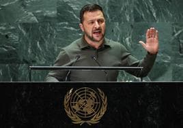 El presidente ucraniano, Volodímir Zelenski, interviene en la Asamblea General de la ONU