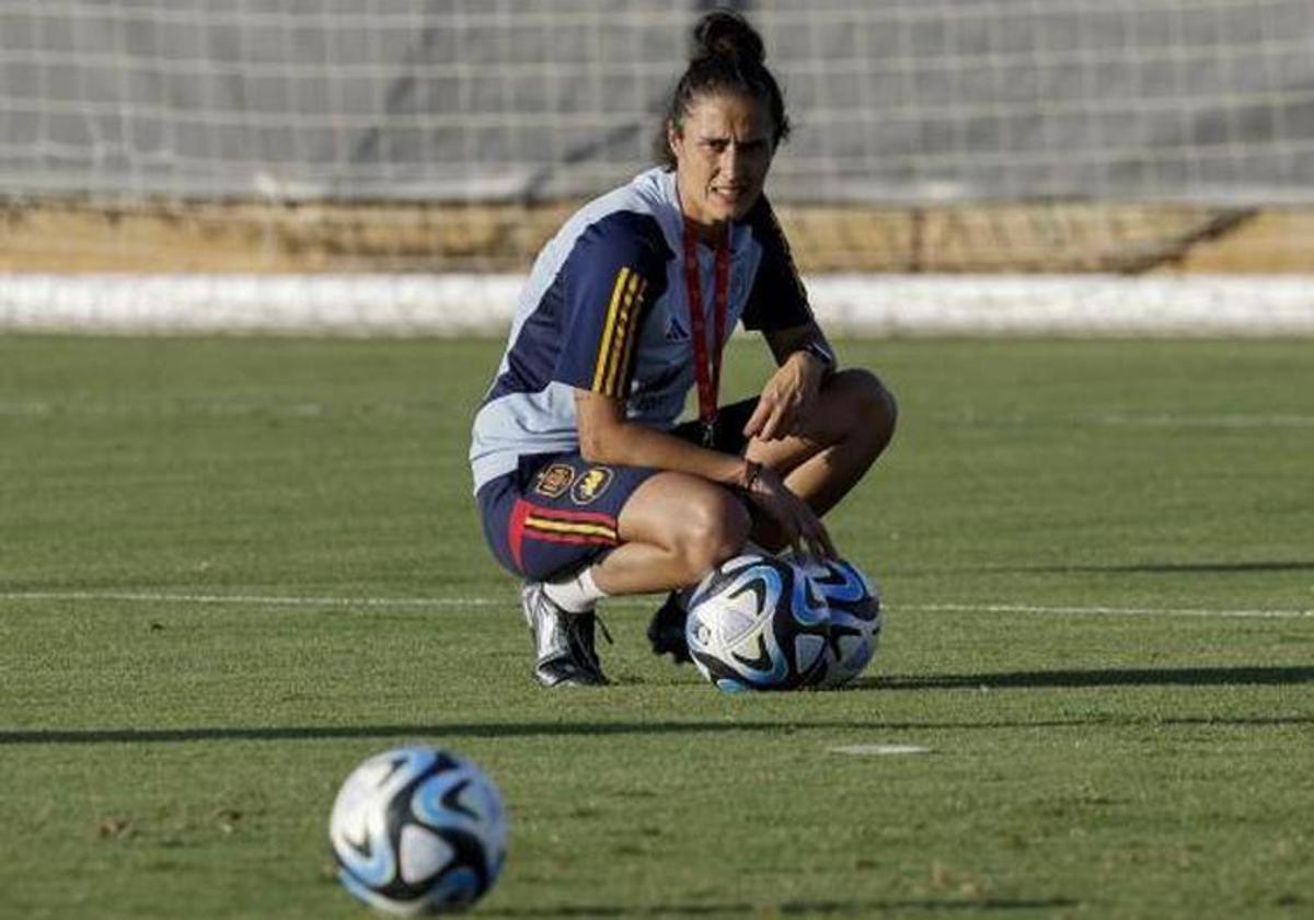 Montse Tomé, durante el entrenamiento de ayer.