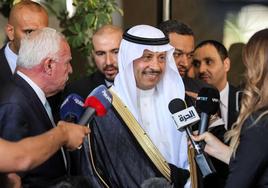 Nayef Al Sudairi, embajador de Arabia Saudí en Palestina, este martes en la sede del Ministerio de Exteriores palestino en Ramala.