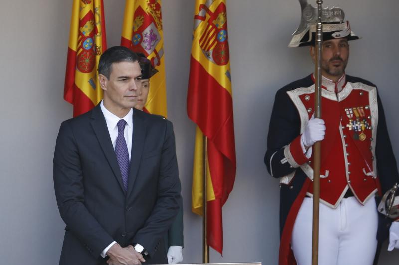 El presidente del Gobierno, Pedro Sánchez, este jueves en el desfile del Día de la Fiesta Nacional en Madrid.