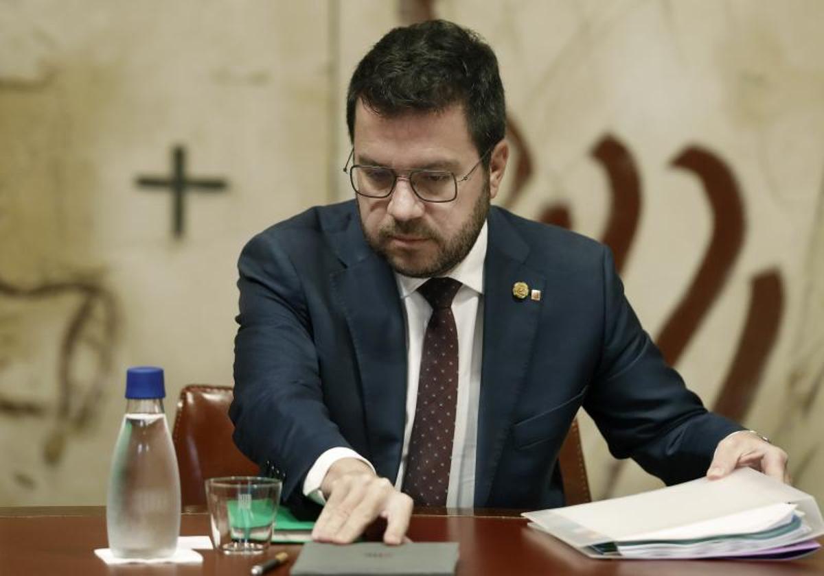 El presidente de la Generalitat, Pere Aragonès, durante la reunión semanal del Govern.