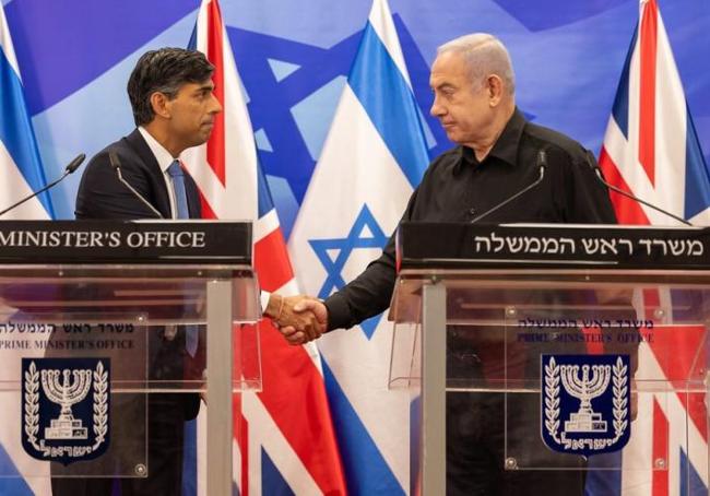 El primer ministro británico, Rishi Sunak, y su homólogo israelí, Benjamín Netanyahu, este jueves en una rueda de prensa conjunta en Jerusalén.