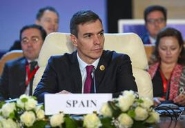 Pedro Sánchez durante su participación este sábado en la Cumbre de la Paz de El Cairo.