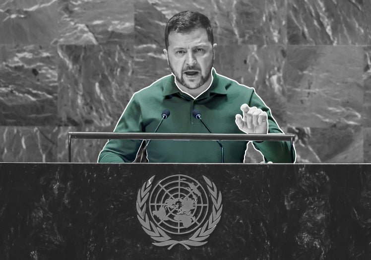 Volodímir Zelenski en la Asamblea General de las Naciones Unidas.