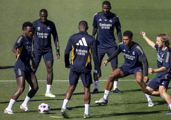 Los jugadores del Real Madrid, durante un entrenamiento.