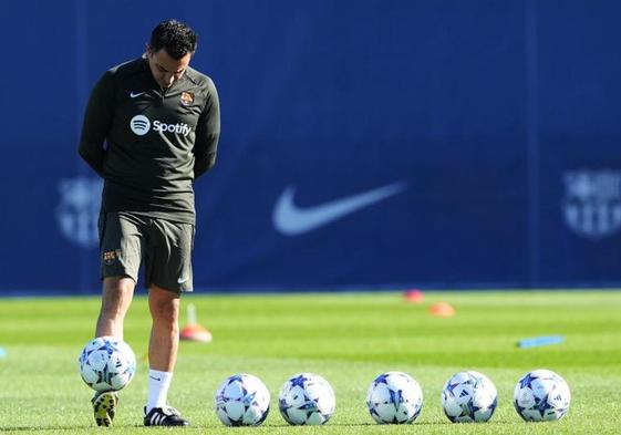 Xavi Hernández, durante el último entrenamiento previo al partido ante el Shakhtar.