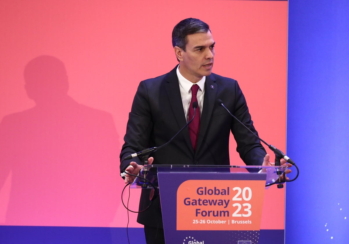 El presidente del Gobierno, Pedro Sánchez, interviene en el Foro Global Gateway, celebrado en Bruselas este miércoles y jueves