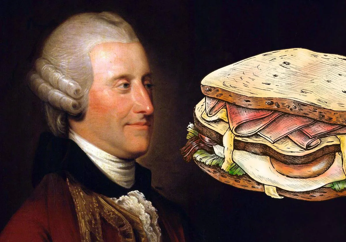 Retrato del cuarto conde de Sandwich (ca. 1764) acompañado de un sándwich.