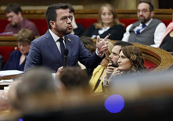 El presidente de la Generalitat, Pere Aragonès, en la última sesión de control al Govern en el Parlamento catalán.