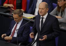 El canciller federal alermán, Olaf Scholz, este miércoles en el Bundestag.