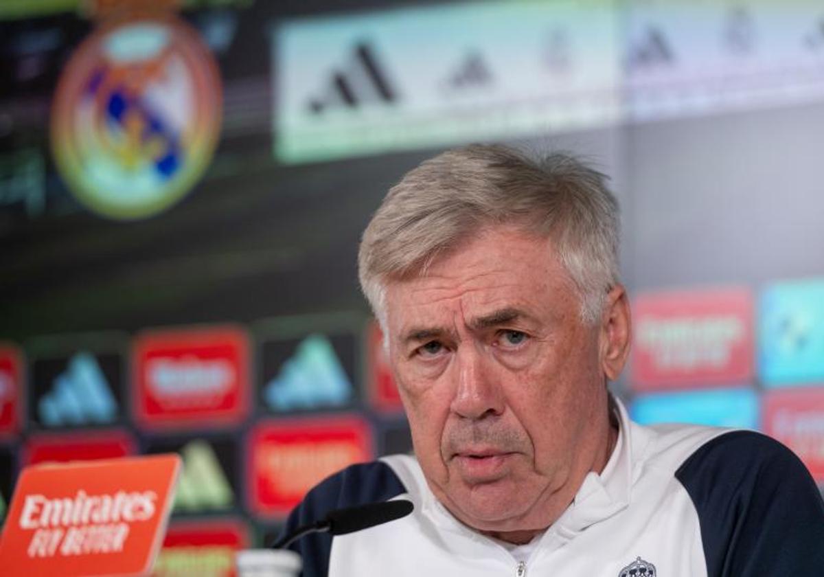 Carlo Ancelotti, en rueda de prensa en la Ciudad Deportiva de Valdebebas.