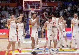 Jugadores de la selección española de baloncesto, en el pasado Mundial de Yakarta.
