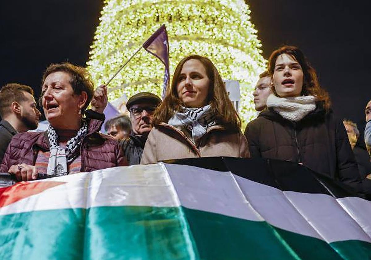Ione Belarra participa en una concentración en solidaridad con Palestina este miércoles en Madrid.