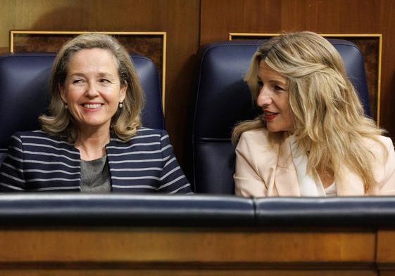 Las vicepresidentas Nadia Calviño y Yolanda Díaz, en una imagen de archivo.