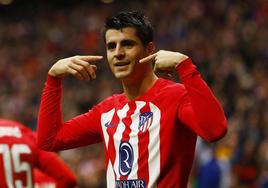 Álvaro Morata celebra su gol ante el Almería, el octavo del madrileño en esta Liga.