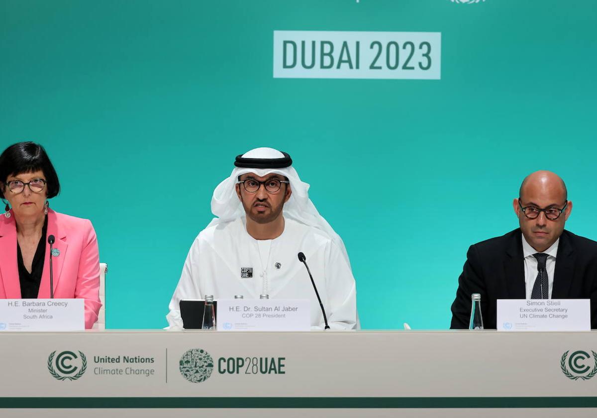 El presidente de la COP 28, el sultán Ahmed Al-Jaber, durante una de sus intervenciones de esta semana.