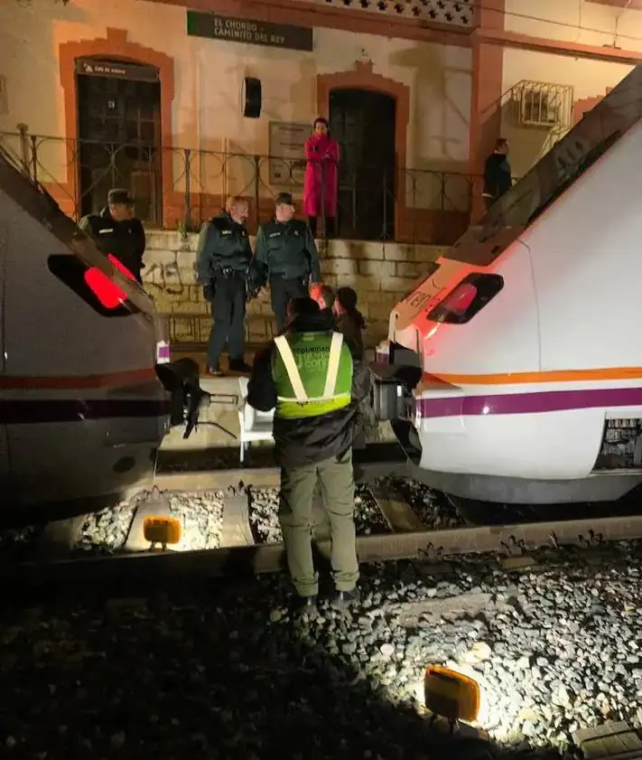 Secondary image 2 - )Images of the two affected trains and passengers at the El Chorro station. 