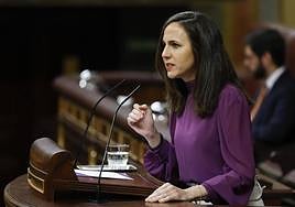 La líder de Podemos, Ione Belarra, interviene durante la sesión de este miércoles en el Congreso.