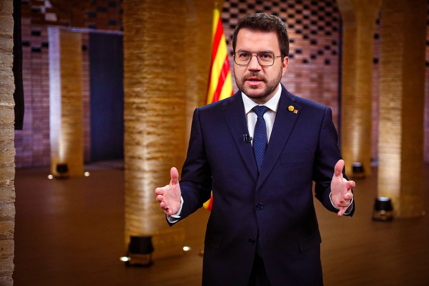 Aragonès, durante su discurso por el día de San Esteban, en una imagen distribuida por la Generalitat.