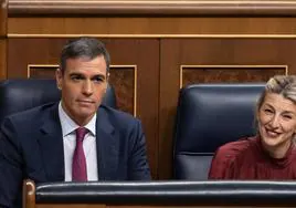 Pedro Sánchez y Yolanda Díaz en la última sesión de control al Gobierno