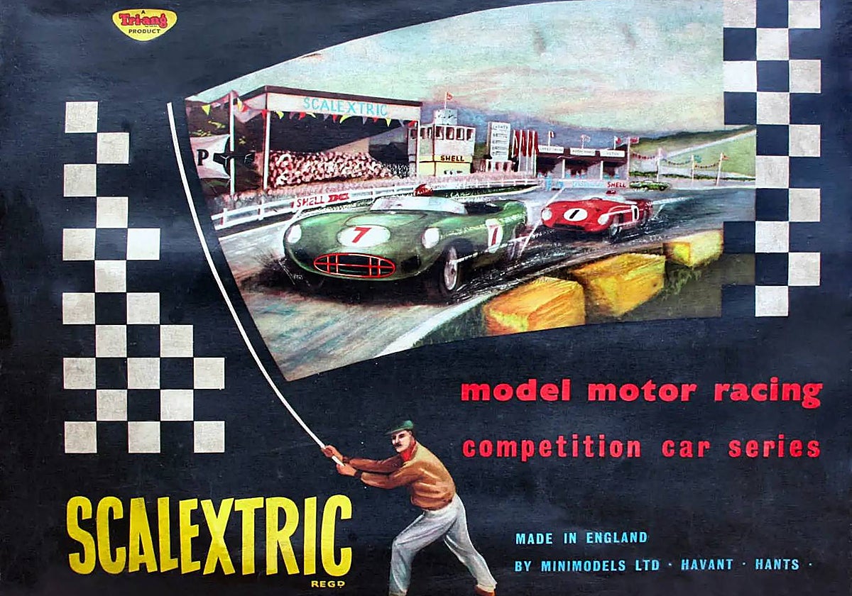 Caja de uno de los primeros sets del Scalextric, de finales de los años 50