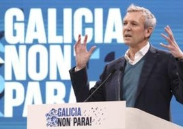 El presidente en funciones de la Xunta y candidato del PP Alfonso Rueda en un acto del partido este pasado domingo.