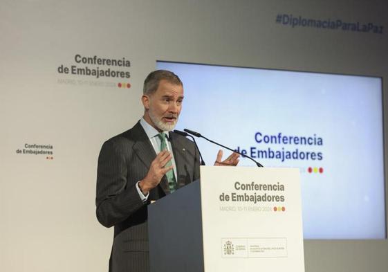 El rey Felipe VI, en ka clausura la VIII Conferencia de Embajadores de España, este jueves en Madrid.