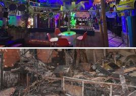 La discoteca Teatre, antes y después del incendio.