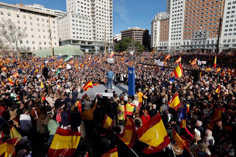 Vista general de la manifestación de este domingo en plaza España, Madrid.