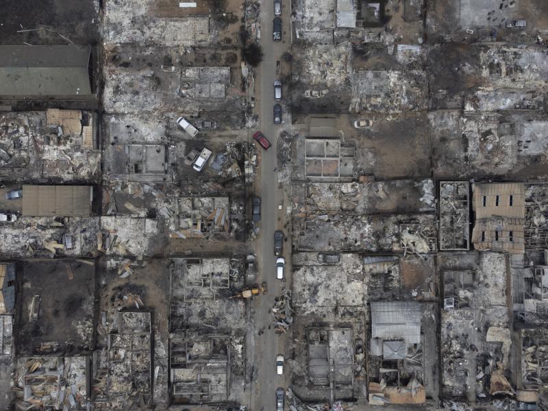 Fotografía aérea que muestra los destrozos causados por las llamas en la región de Valparaíso.