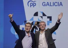 Feijóo y Rueda, participan en el cierre de campaña del candidato popular, este viernes en A Coruña.