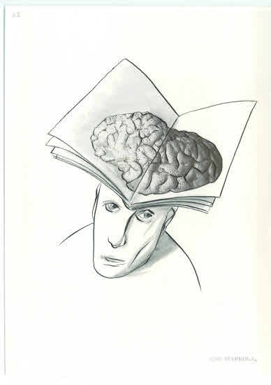 Dibujo hombre con cerebro expuesto