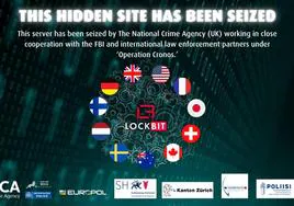 Página principal de la web de LockBit tras ser confiscada.