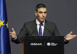 El presidente del Gobierno, Pedro Sánchez, este domingo en a cena oficial del Mobile World Congress (MWC).