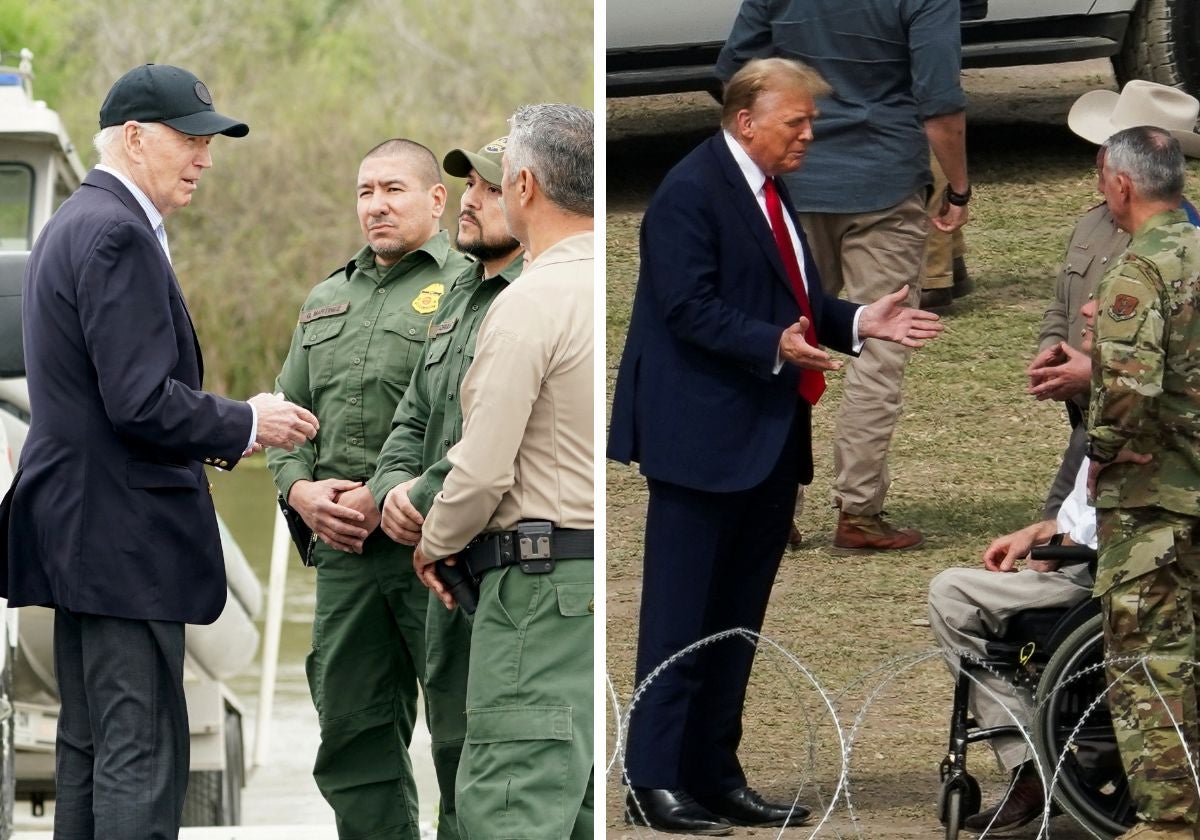 Joe Biden y Donald Trump hablan con agentes fronterizos durante la visita simultánea realizada este jueves en Texas.